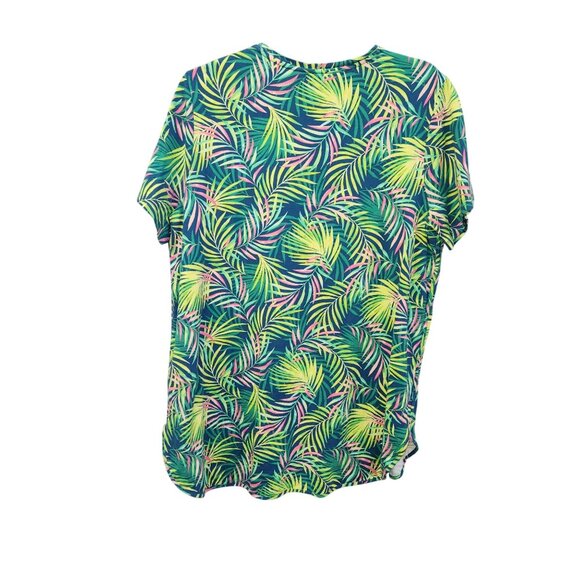 Lands End Womens Tropical Leaf Print T-Shirt XL Green/Yellow Short Sleeve 2513 - Picture 2 of 6